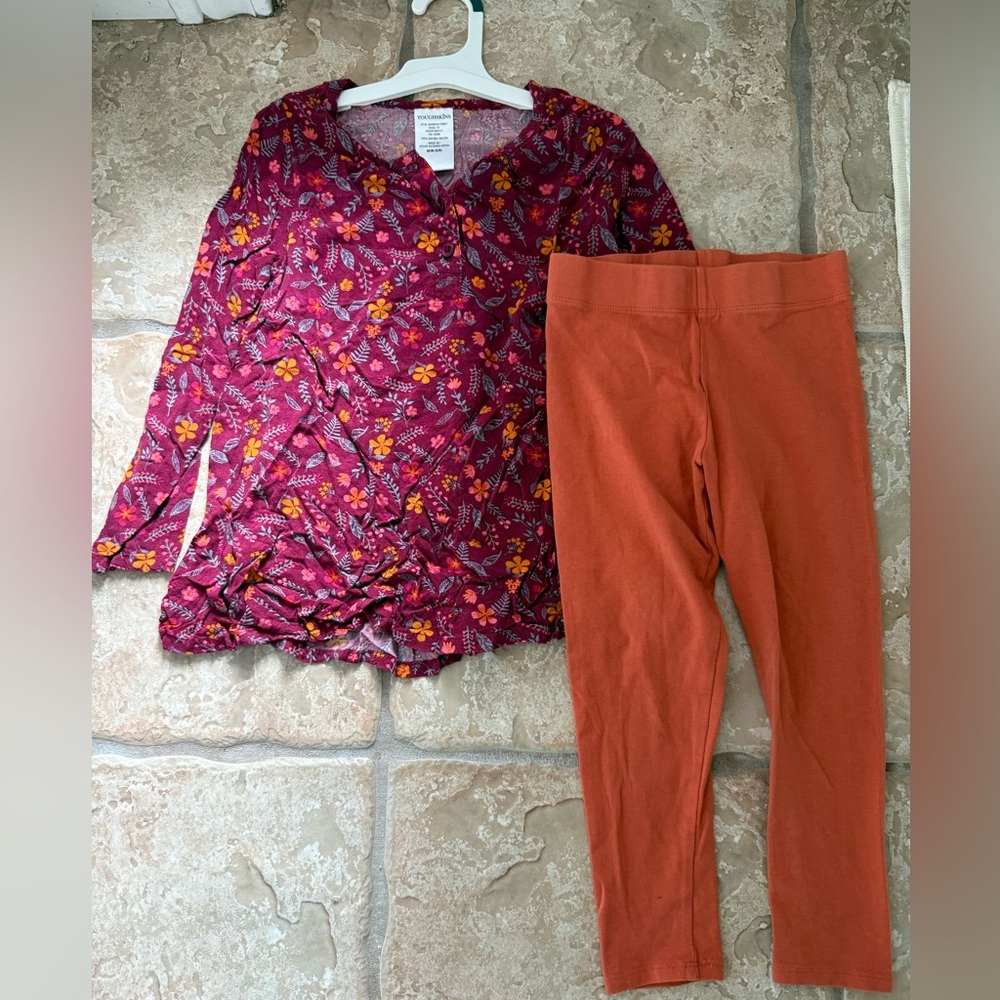 Girls Floral Long Sleeve Top and orange Leggings Set